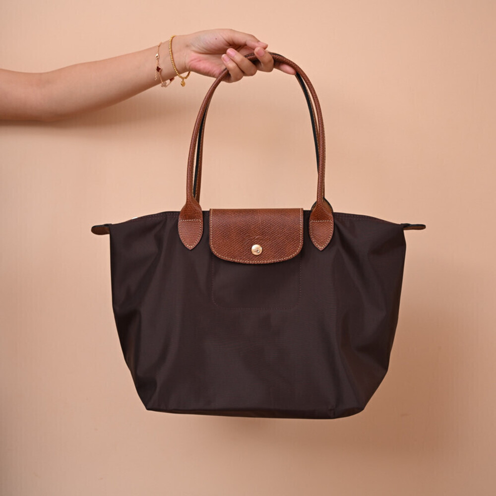 Longchamp Le Pliage Large Brown Nylon Long Handle Tote Bag